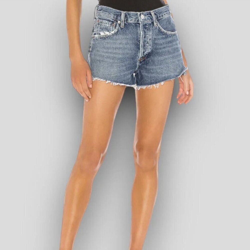 Agolde Parker High-Rise Frayed Hem Denim Shorts
